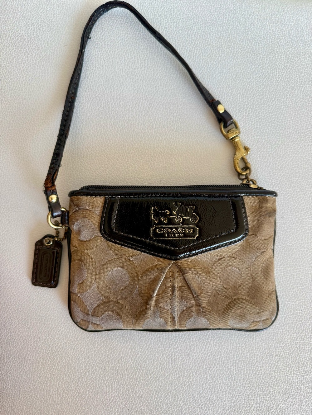 Coach Madison Tan/Khaki Op Art Wristlet